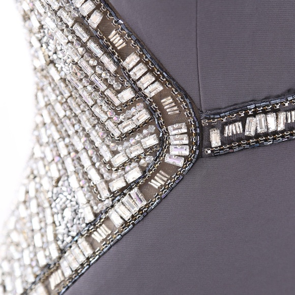 Crystal Jersey Gray Prom Pageant Gown Evening Gown - Picture 4 of 6